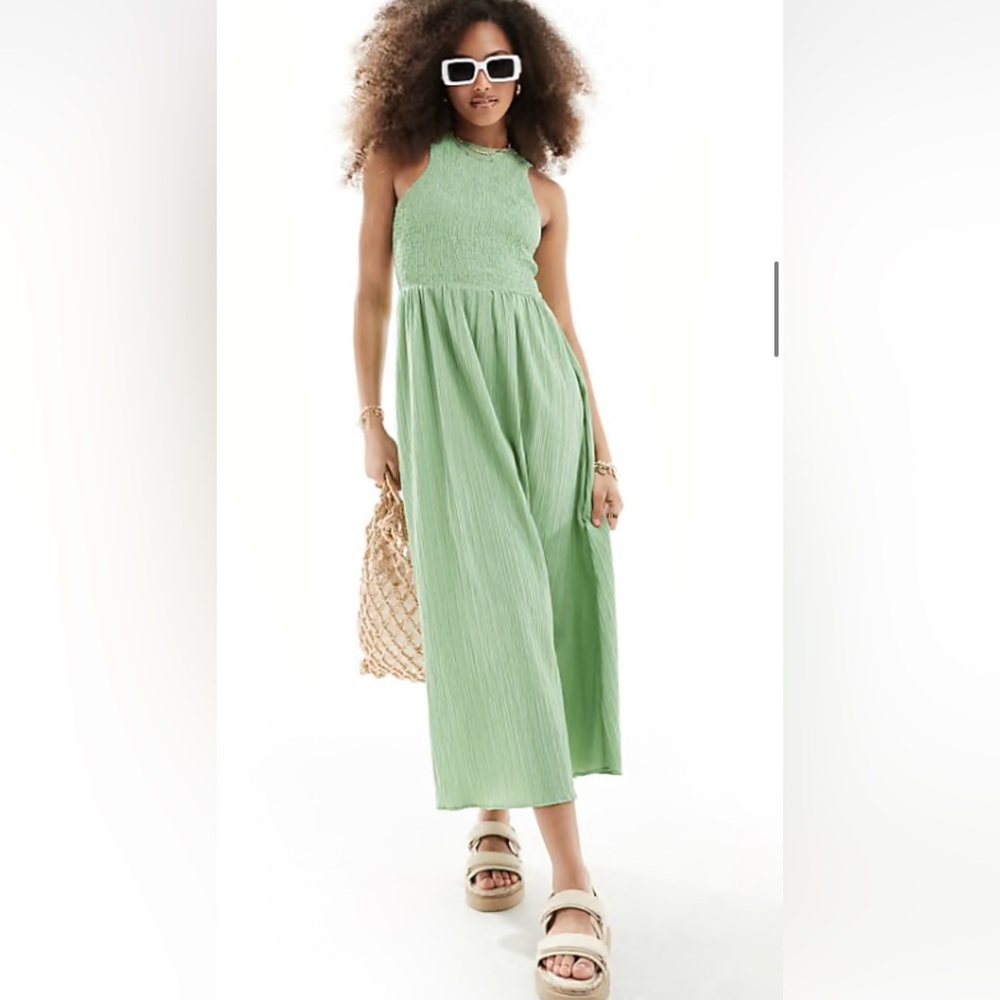 ASOS DESIGN racer crinkle midi sundress with scoop back NWT